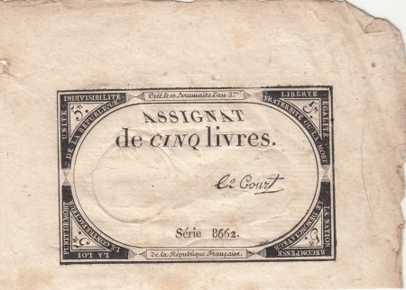 France 5 Livres - 10 Brumaire An II (31.10.1793) - Sign. Le Court - Série 8662