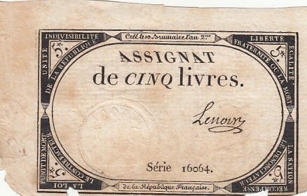 France 5 Livres - 10 Brumaire An II (31.10.1793) - Sign. Lenoir - Série 16664