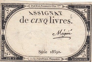 France 5 Livres - 10 Brumaire An II (31.10.1793) - Sign. Mégnie - Série 18592