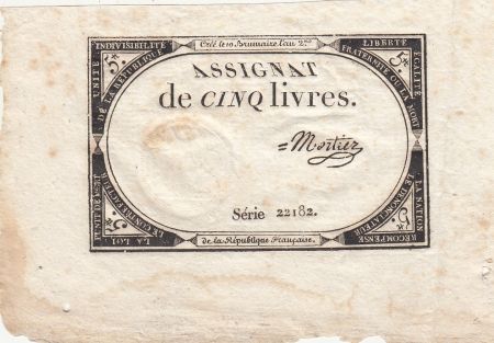 France 5 Livres - 10 Brumaire An II (31.10.1793) - Sign. Mortier - Série 22182