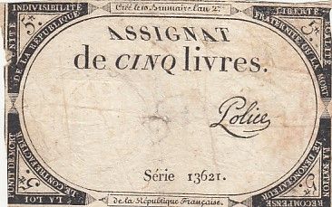 France 5 Livres - 10 Brumaire An II (31.10.1793) - Sign. Police - Série 13621