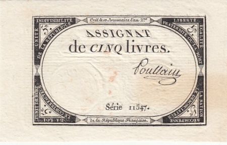 France 5 Livres - 10 Brumaire An II (31.10.1793) - Sign. Poullain - Série 11547