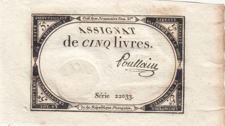 France 5 Livres - 10 Brumaire An II (31.10.1793) - Sign. Poullain - Série 22033