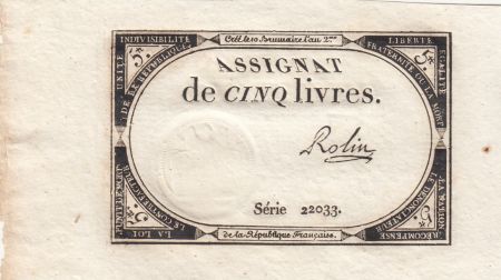 France 5 Livres - 10 Brumaire An II (31.10.1793) - Sign. Robin - Série 22033