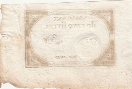 France 5 Livres - 10 Brumaire An II (31.10.1793) - Sign. Symon - Série 22033