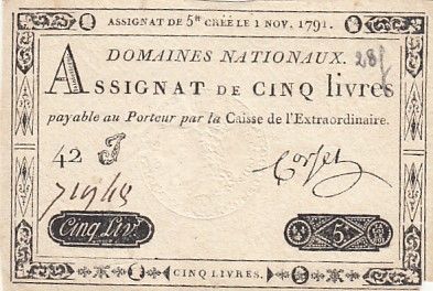 France 5 Livres - 1er Novembre 1791 - Sign. Corsel - Série 42J