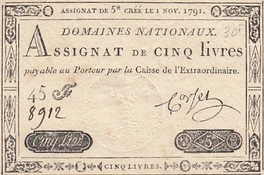 France 5 Livres - 1er Novembre 1791 - Sign. Corsel - Série 45F