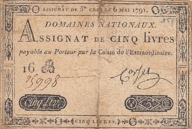 France 5 Livres - 6 Mai 1791 - Sign. Corsel - Série 16B