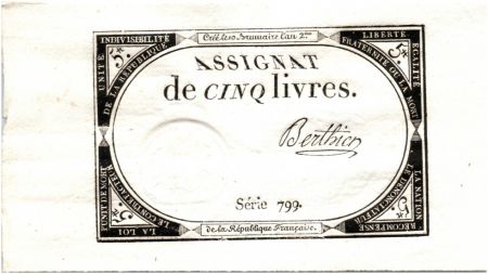 France 5 Livres 10 Brumaire An II (31.10.1793) - Sign. Berthier