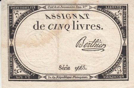 France 5 Livres 10 Brumaire An II (31.10.1793) - Sign. Berthier