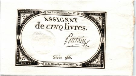 France 5 Livres 10 Brumaire An II (31.10.1793) - Sign. Petitain