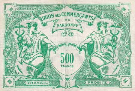 France 5 NF sur 500 Francs - Union des commerçants de Narbonne