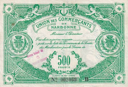 France 5 NF sur 500 Francs - Union des commerçants de Narbonne