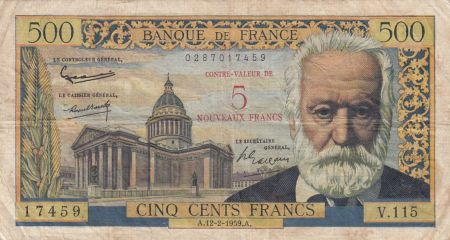 France 5 NF sur 500 Francs Victor Hugo - 12-02-1959 - Série N.122