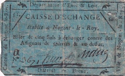 France 5 Sols - Eure et Loir - Caisse d\'échange Nogent-le-Roy - 1792