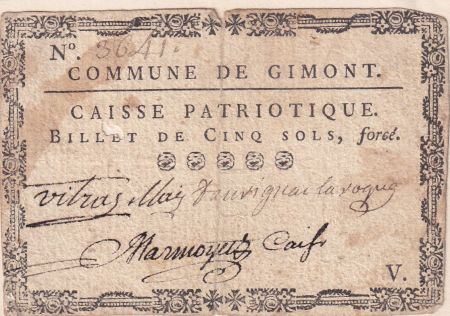 France 5 Sols - Gers - Caisse Patriotique Commune de Gimont - 1792