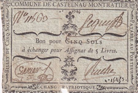 France 5 Sols - Lot - Commune de Castelnau Montratier - 1792