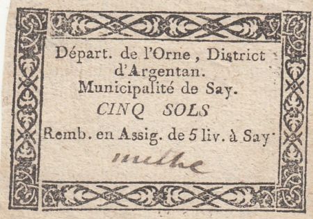 France 5 sols - Orne - District d\'Argentan, municipalité de Say - 1792