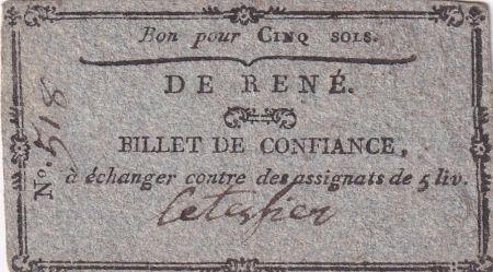 France 5 Sols - Sarthe - Commune de René -  1792