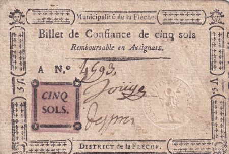 France 5 Sols - Sarthe - Municipalité de la Flèche - Série A - 1791