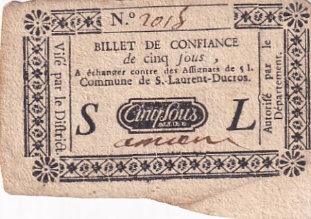 France 5 Sous - Hautes-Alpes - Saint Laurent Ducros - 1792