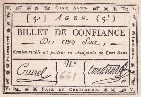 France 5 Sous - Lot et Garonne - Agen - 1792