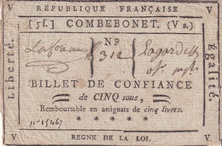 France 5 Sous - Lot et Garonne - Commune de Combebonet - 1792