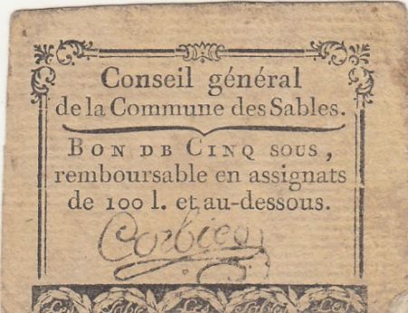 France 5 sous - Vendée - Conseil général des Sables-d\'Olonne - 1792