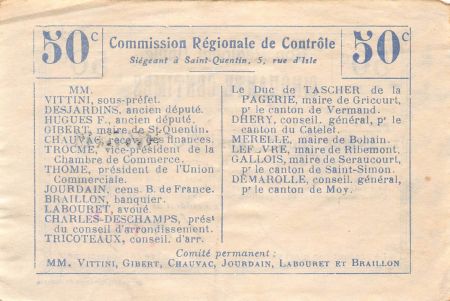 France 50 Centimes - Bon régional unifié de l\'Aisne - Etaves-et-Bocquiaux -  Première Guerre mondiale