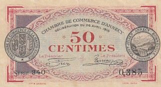 France 50 centimes - Chambre de commerce d\'Annecy - Série 340 - 1916