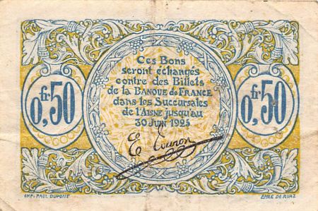 France 50 Centimes - Chambre de Commerce de Saint Quentin et de l\'Aisne - 1914-1925