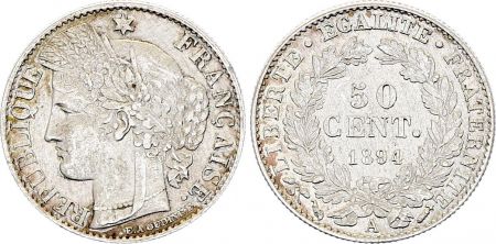 France 50 Centimes Cérès - 1894 A Paris - Argent