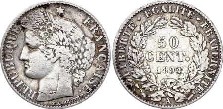 France 50 Centimes Francs Ceres - IIIème République - 1894 A Paris