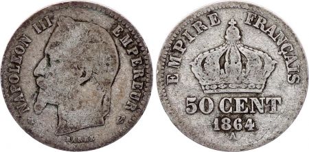 France 50 Centimes Francs Napoléon III 1864 A Paris - Argent