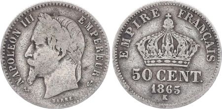 France 50 Centimes Francs Napoléon III 1865 K Bordeaux - Argent