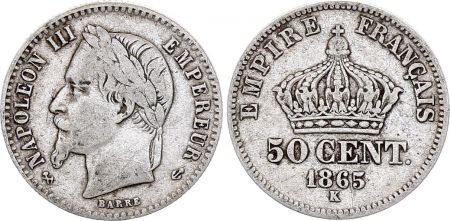 France 50 Centimes Francs Napoléon III 1865 K Bordeaux - Argent