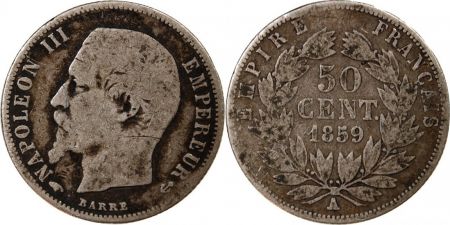 France 50 Centimes Napoléon III  - Argent - 1859 A Paris