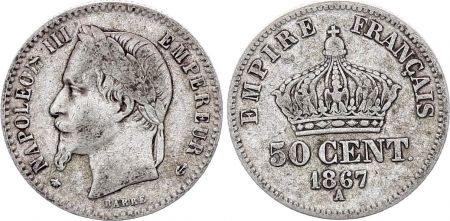 France 50 Centimes Napoleon III - 1867 A Paris - Argent