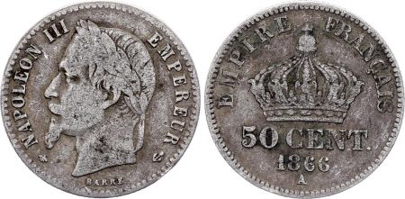 France 50 Centimes Napoléon III Tête Laurée - 1866 A Paris Argent