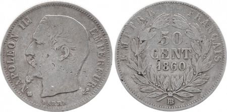 France 50 Centimes Napoléon III Tête nue - 1860 BB Strasbourg