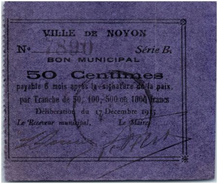 France 50 Centimes Noyon Ville - 1915