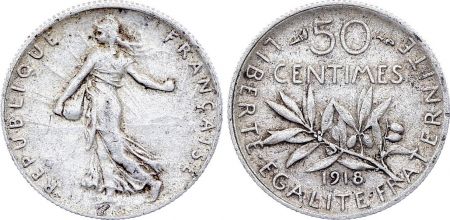 France 50 Centimes Semeuse - 1918 - Argent