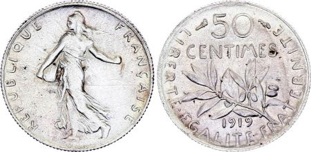 France 50 Centimes Semeuse - 1919 - Argent