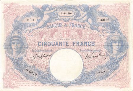 France 50 Francs Bleu et Rose - 05-07-1916 - Série D.6919