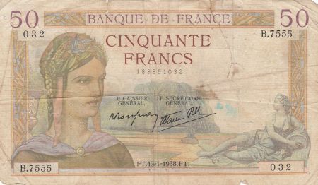 France 50 Francs Cérès - 13-01-1938 - Série B.7555