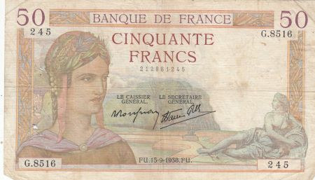 France 50 Francs Cérès - 15-09-1938 - Série G.8516