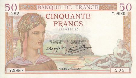 France 50 Francs Cérès - 16/2/1939 - Série Y. 9680