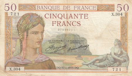 France 50 Francs Cérès - 17-01-1935 Série X.304