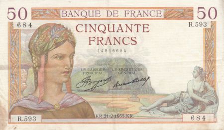 France 50 Francs Cérès - 21-02-1935 - Série R.593 - TTB