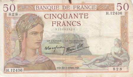 France 50 Francs Cérès - 22-02-1940 Série H.12436